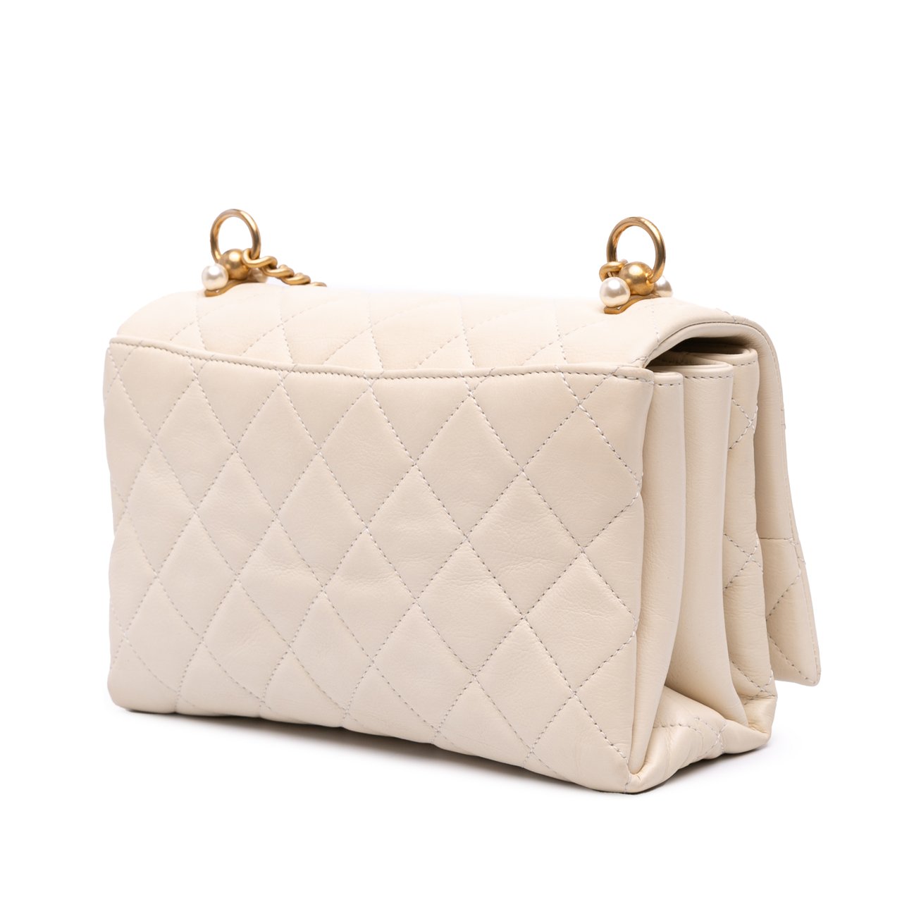 Chanel Quilted Calfskin Pearl CC Accordion Flap Wit