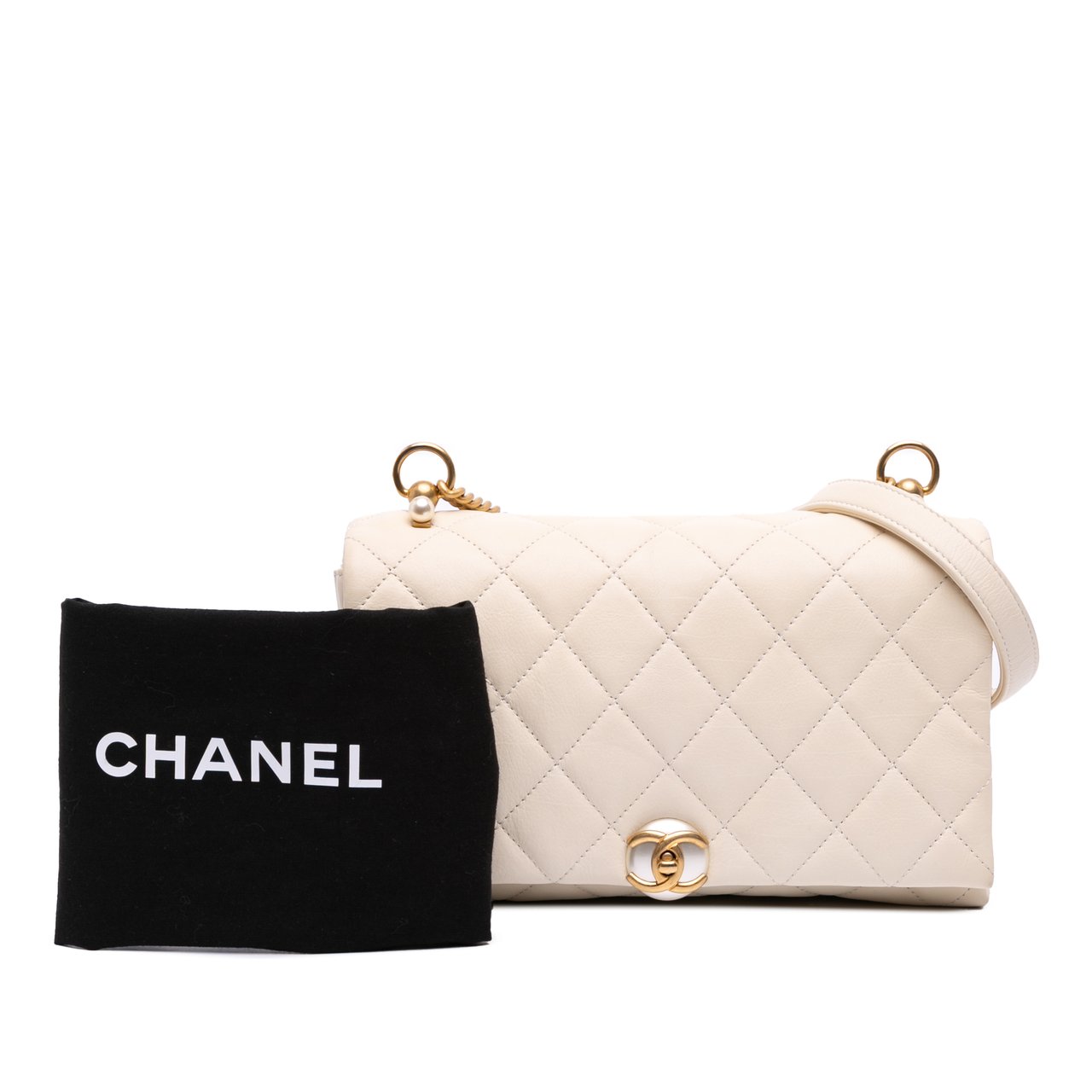 Chanel Quilted Calfskin Pearl CC Accordion Flap Wit