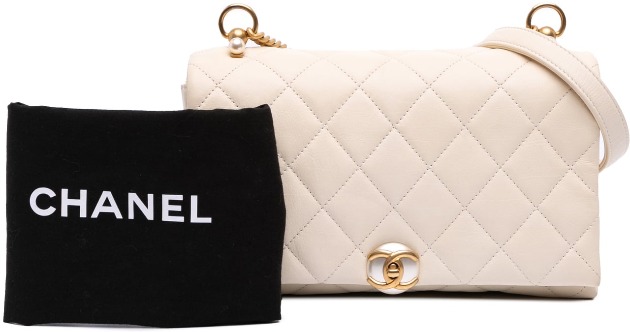 Chanel Small Quilted Calfskin Pearl CC Accordion Flap Wit