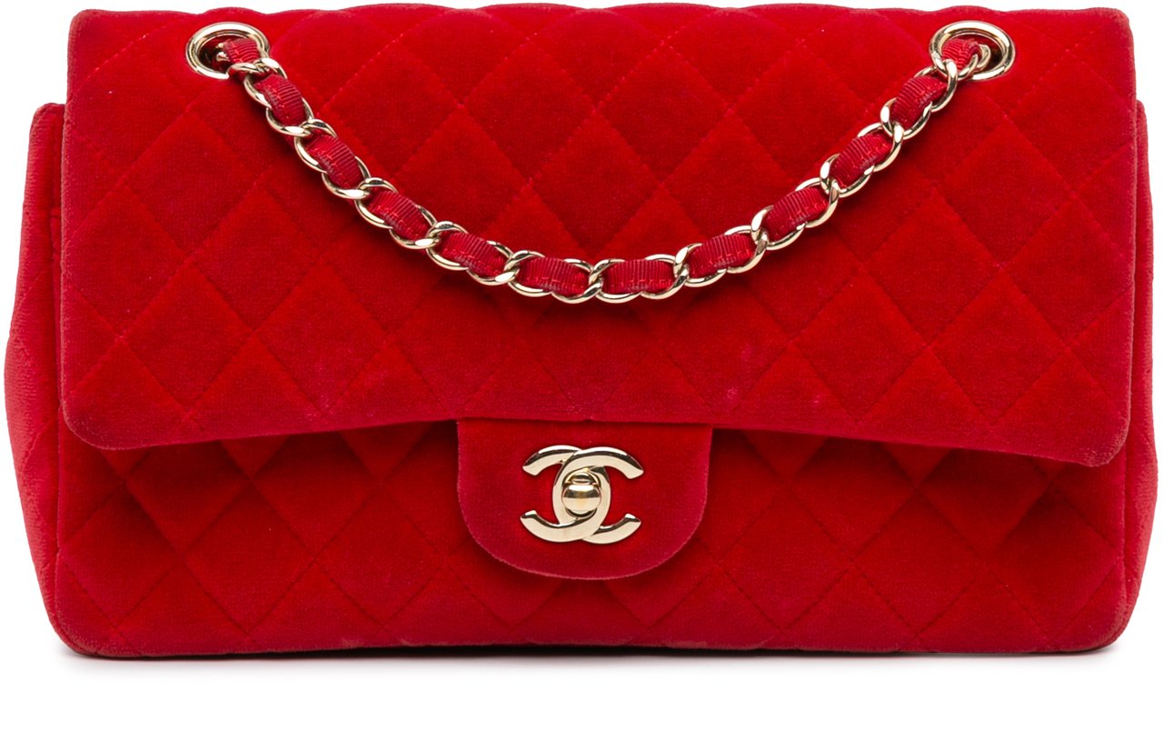 Chanel Medium Classic Velvet Double Flap Rood