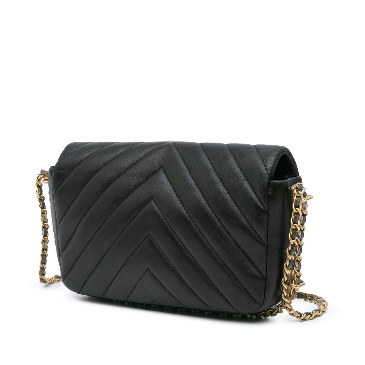 Chanel Mini Rectangular Chevron Lambskin Chain Around Flap Zwart