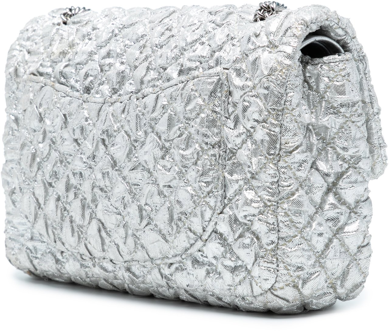 Chanel Small Classic Metallic Lame Bijoux Chain Double Flap Zilver