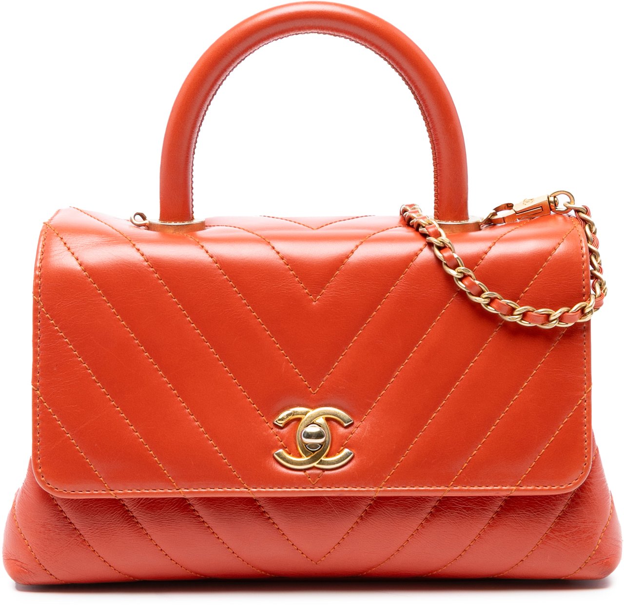 Chanel Mini Chevron Lambskin Coco Top Handle Bag Oranje