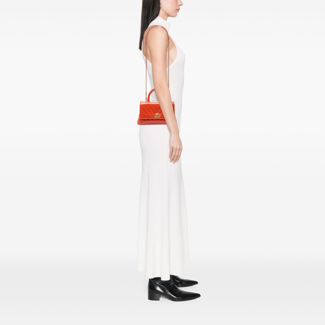 Chanel Mini Chevron Lambskin Coco Top Handle Bag Oranje
