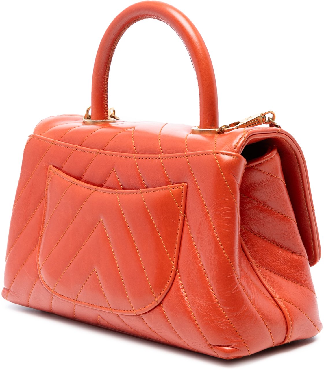 Chanel Mini Chevron Lambskin Coco Top Handle Bag Oranje