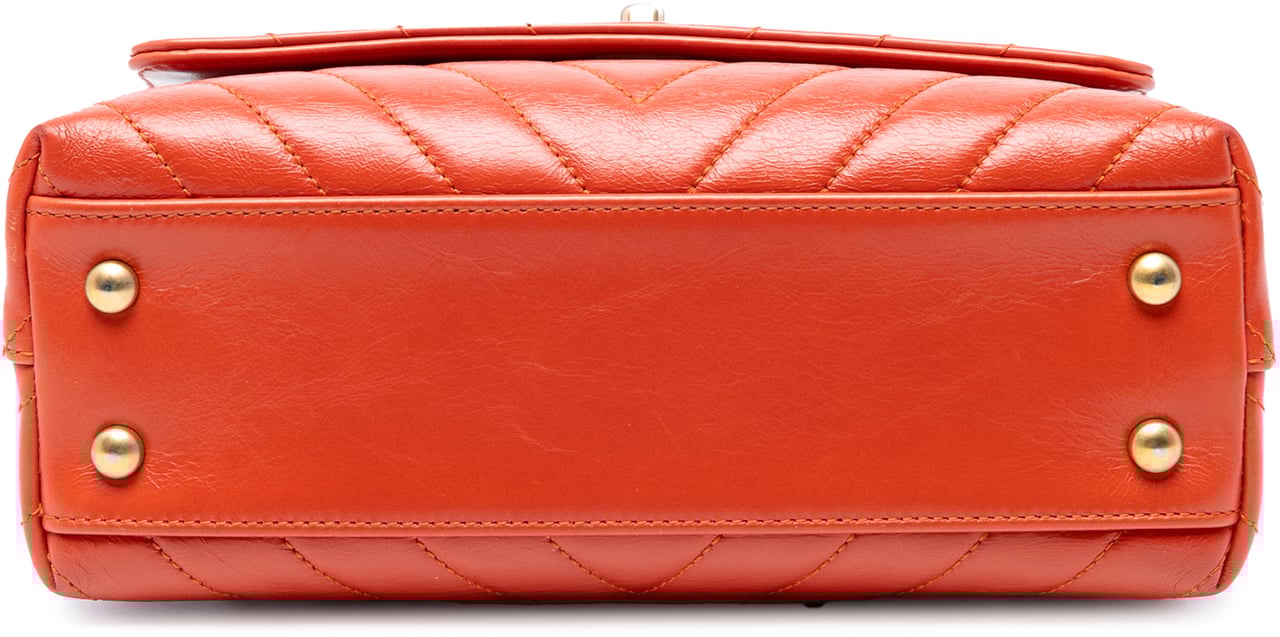 Chanel Mini Chevron Lambskin Coco Top Handle Bag Oranje