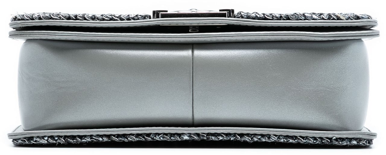 Chanel Old Medium Chevron Lambskin and Braided Tweed Jacket Boy Flap Zilver