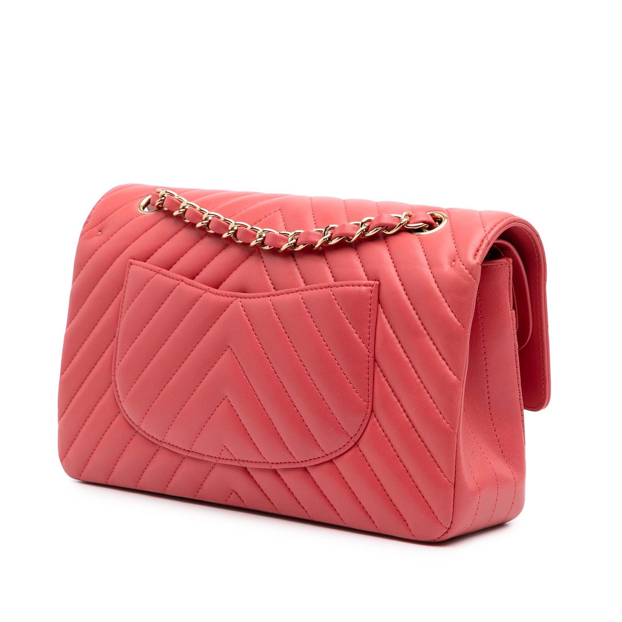 Chanel Medium Classic Chevron Lambskin Double Flap Roze