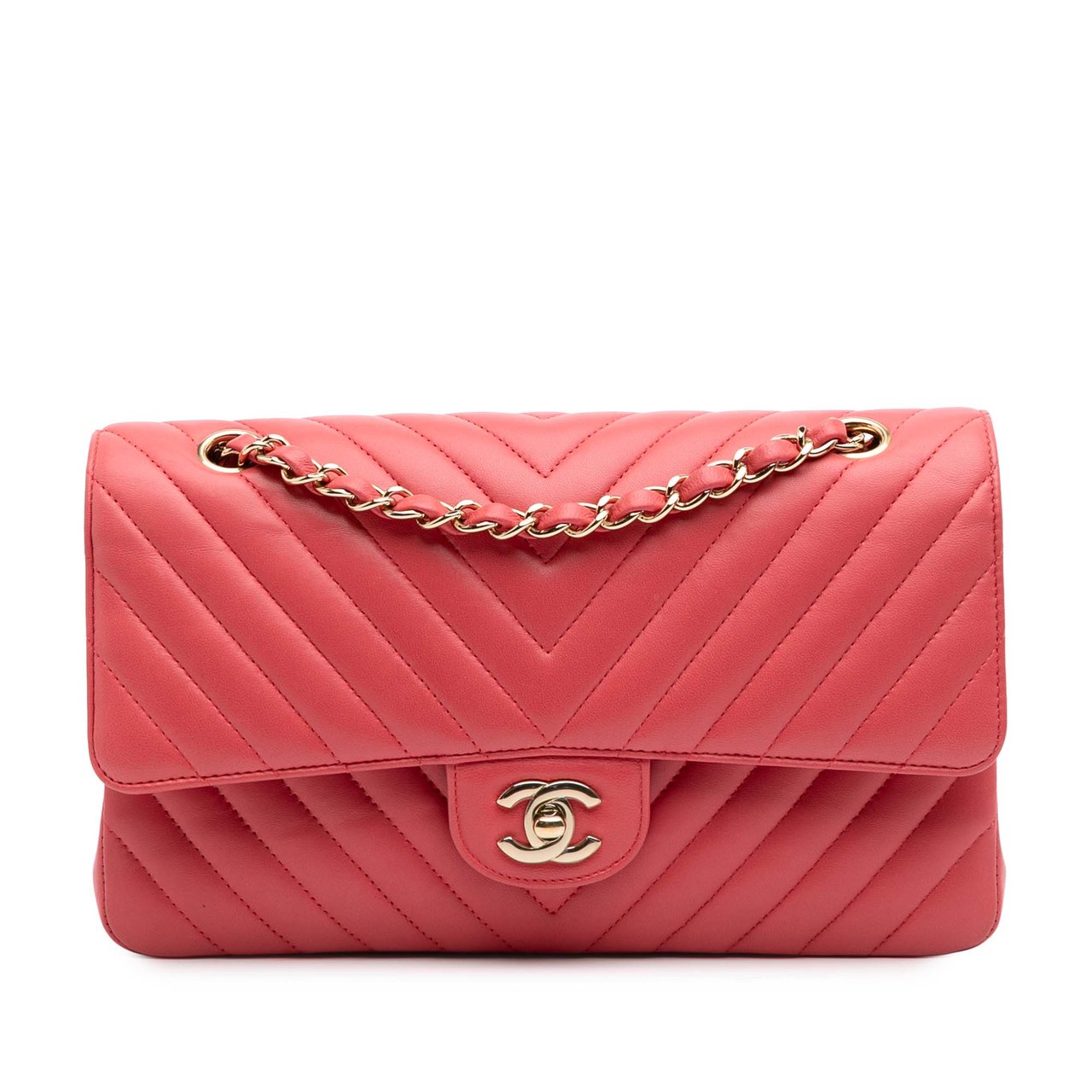 Chanel Medium Classic Chevron Lambskin Double Flap Roze