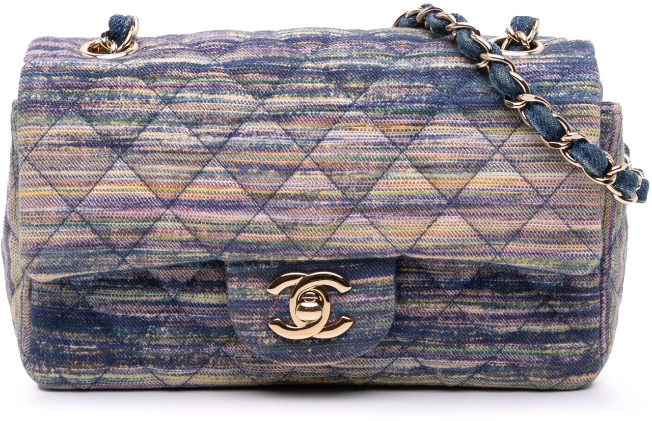 Chanel Mini Rectangular Multicolor Classic Denim Single Flap Blauw