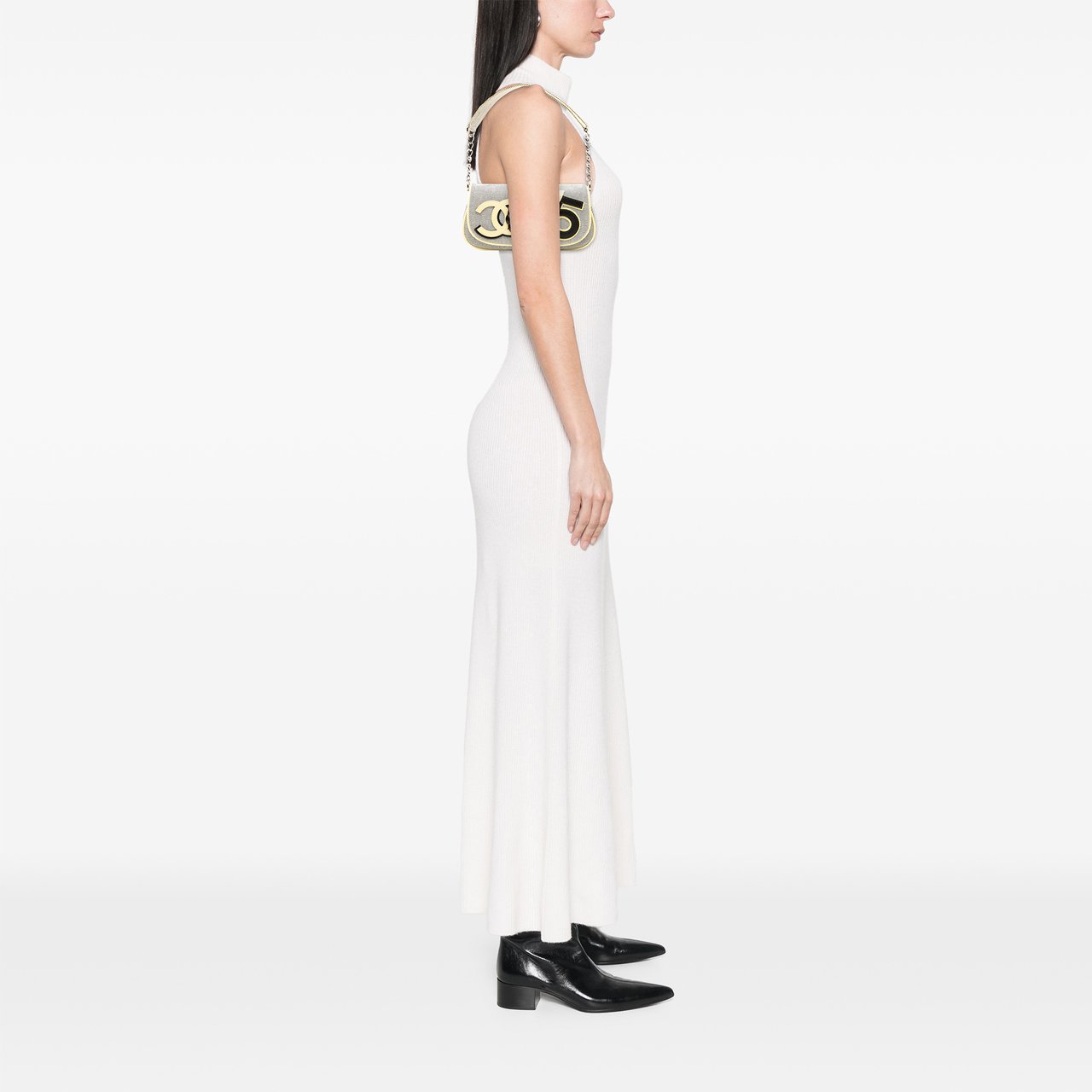 Chanel Canvas CC Camellia No. 5 Shoulder Bag Grijs