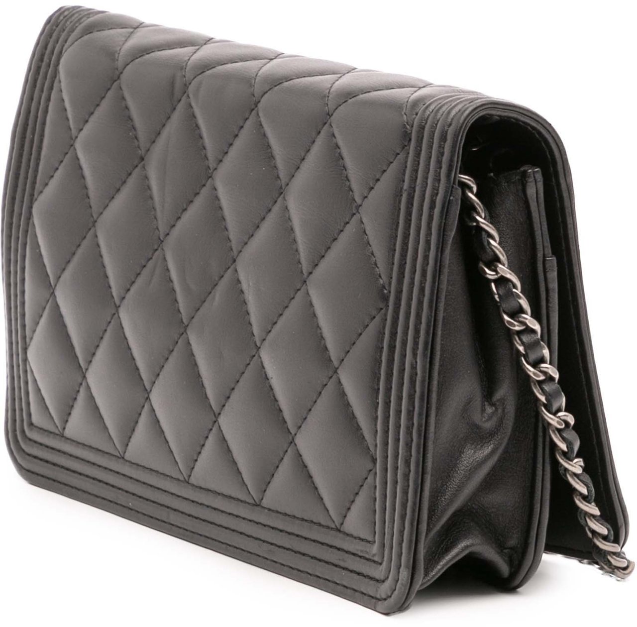 Chanel Quilted Lambskin Boy Wallet On Chain Zwart