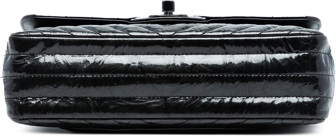 Chanel Small Classic Chevron Patent So Black Double Flap Zwart