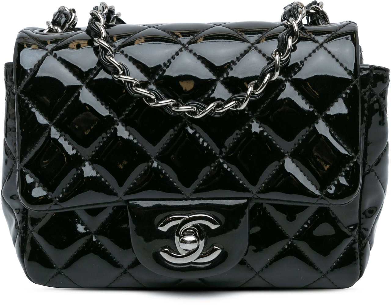 Chanel Mini Square Classic Patent Single Flap Zwart