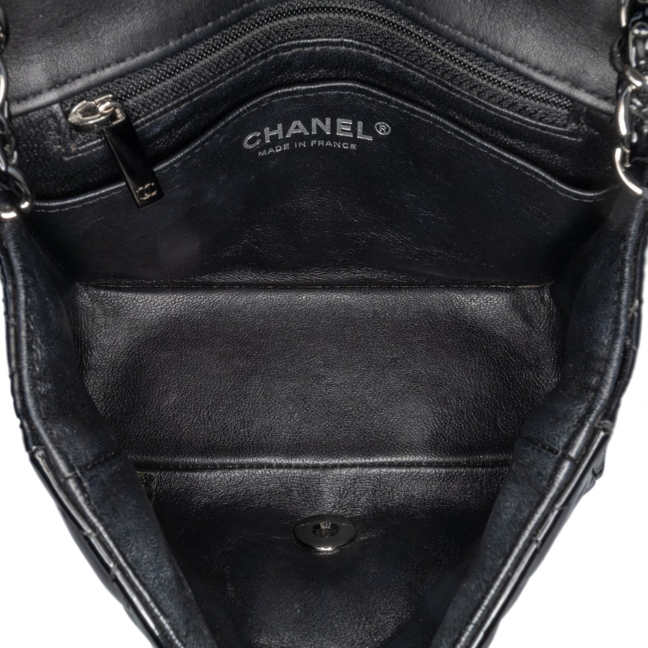 Chanel Mini Square Classic Patent Single Flap Zwart