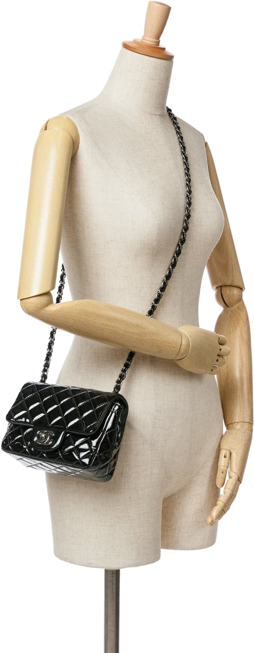 Chanel Mini Square Classic Patent Single Flap Zwart