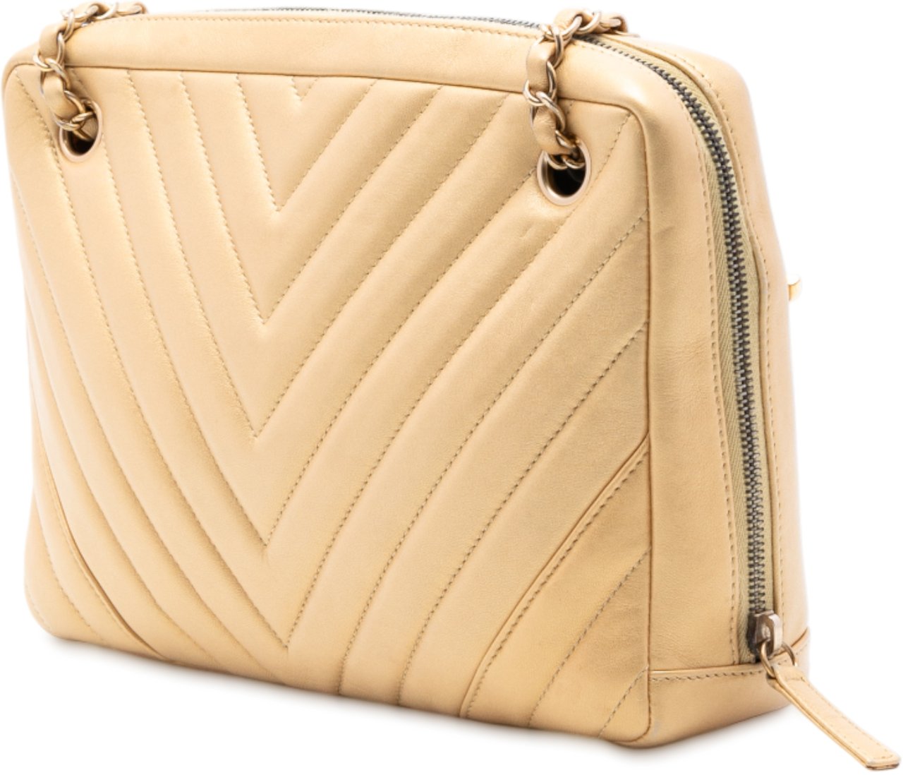 Chanel CC Chevron Lambskin Camera Shoulder Bag Goud