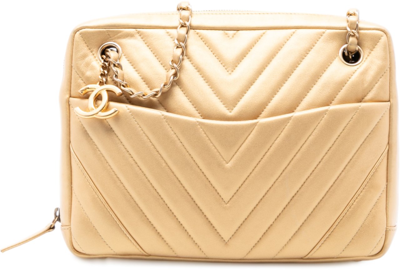 Chanel CC Chevron Lambskin Camera Shoulder Bag Goud