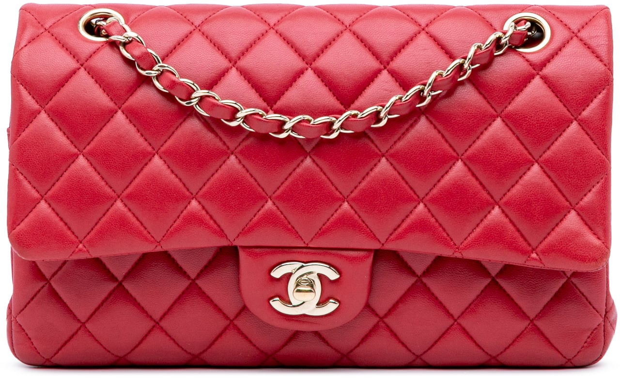 Chanel Medium Classic Lambskin Double Flap Rood