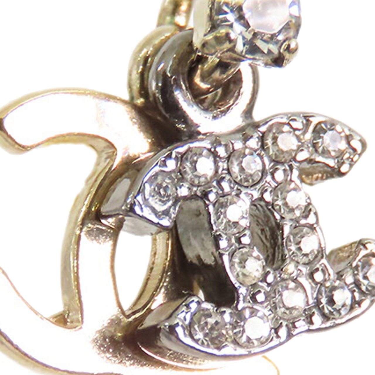 Chanel Gold and Silver Plated CC Rhinestones Drop Push Back Earrings Goud