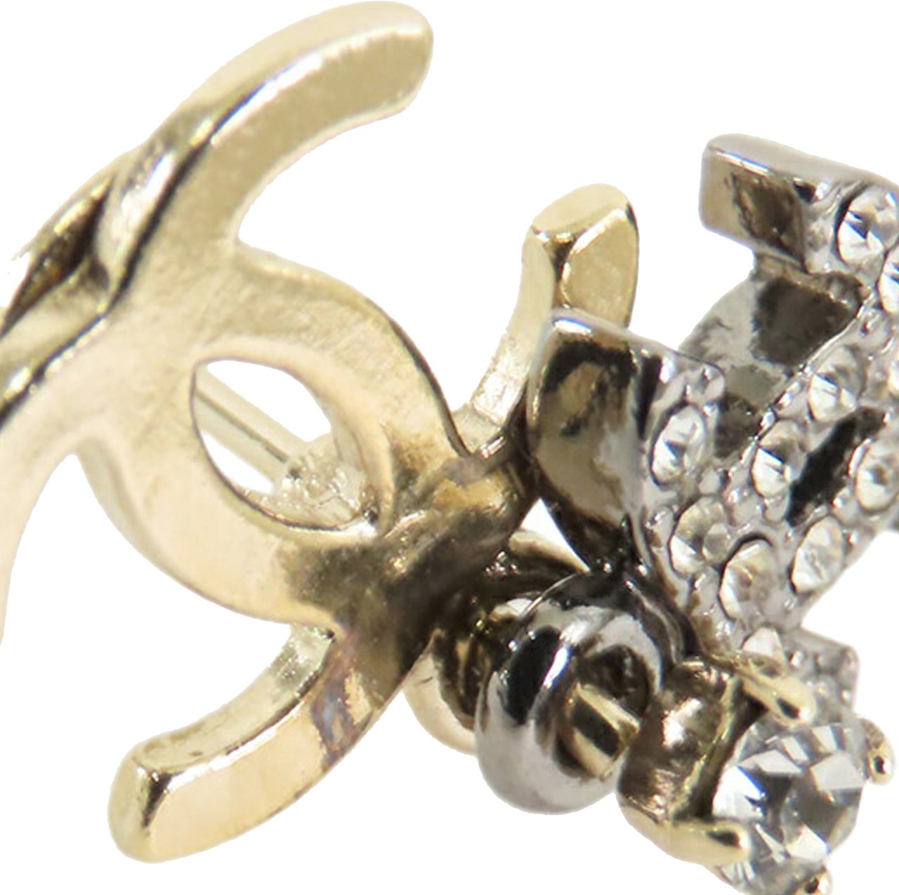 Chanel Gold and Silver Plated CC Rhinestones Drop Push Back Earrings Goud