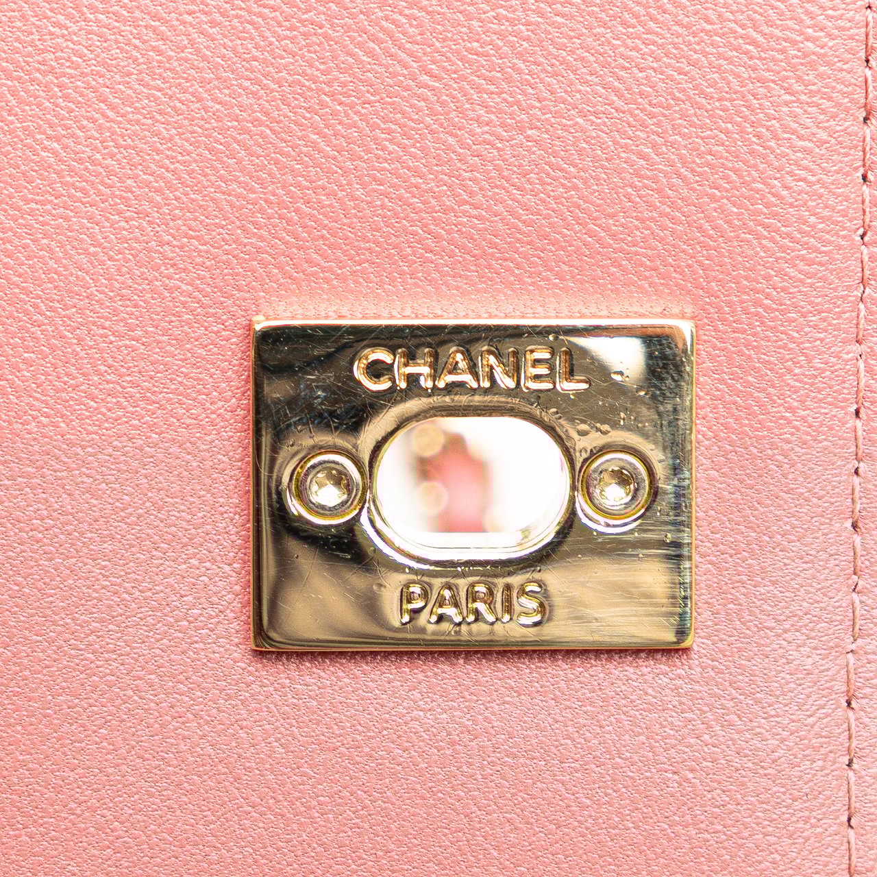 Chanel Mini Chevron Lambskin Trendy CC Chain Wallet Roze