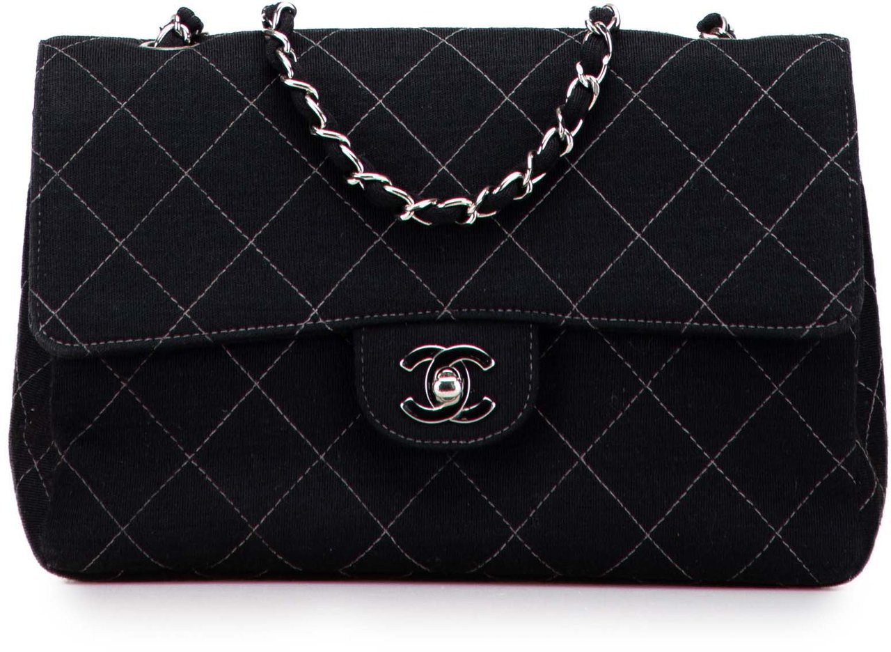 Chanel Medium Quilted Jersey Single Flap Zwart
