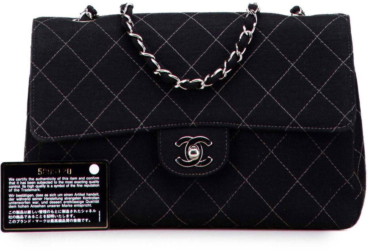 Chanel Medium Quilted Jersey Single Flap Zwart