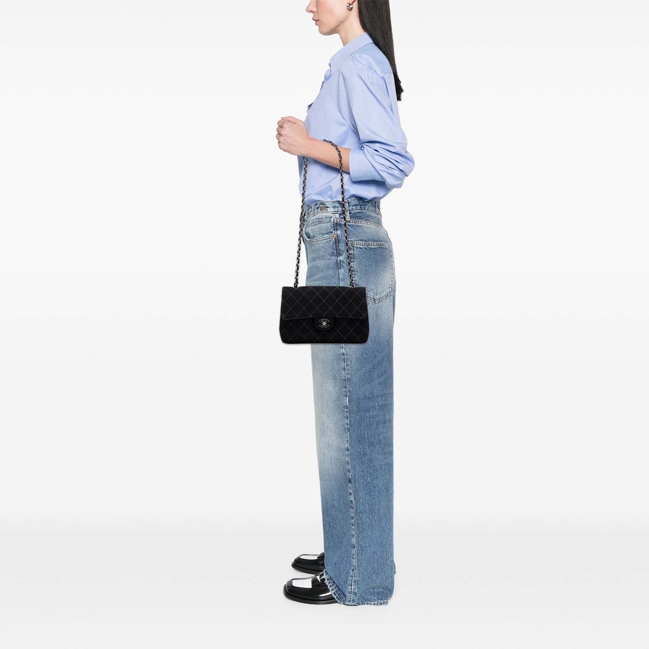 Chanel Medium Quilted Jersey Single Flap Zwart
