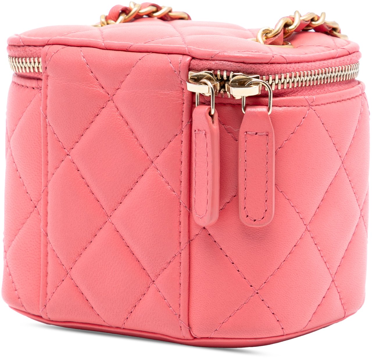 Chanel Mini Quilted Lambskin Pearl Crush Vanity Case With Chain Roze