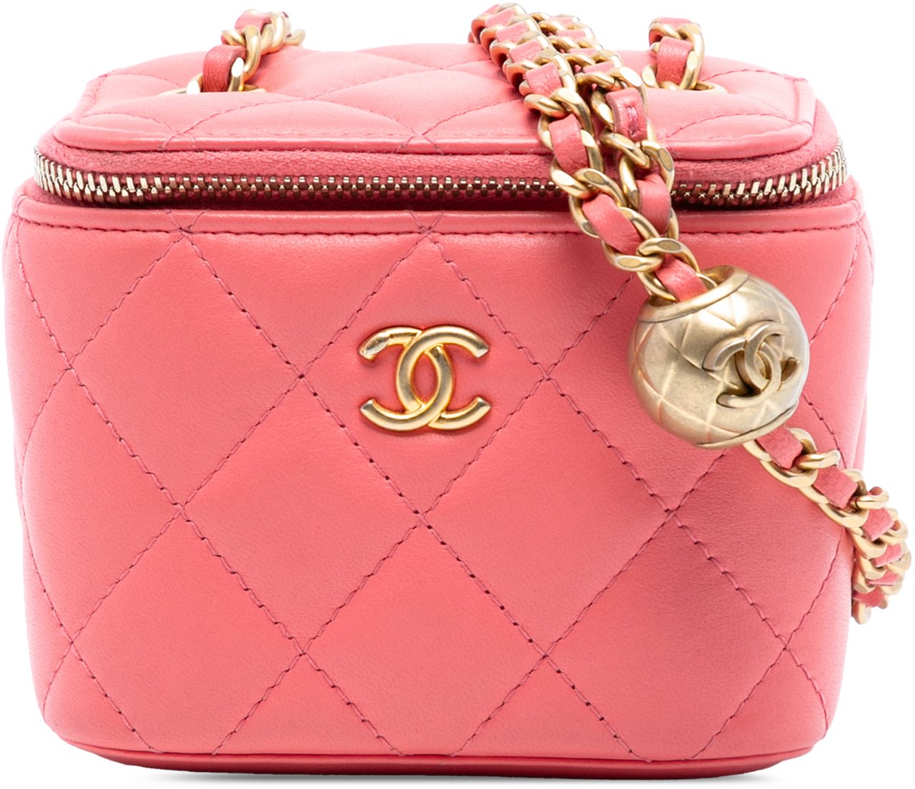 Chanel Mini Quilted Lambskin Pearl Crush Vanity Case With Chain Roze