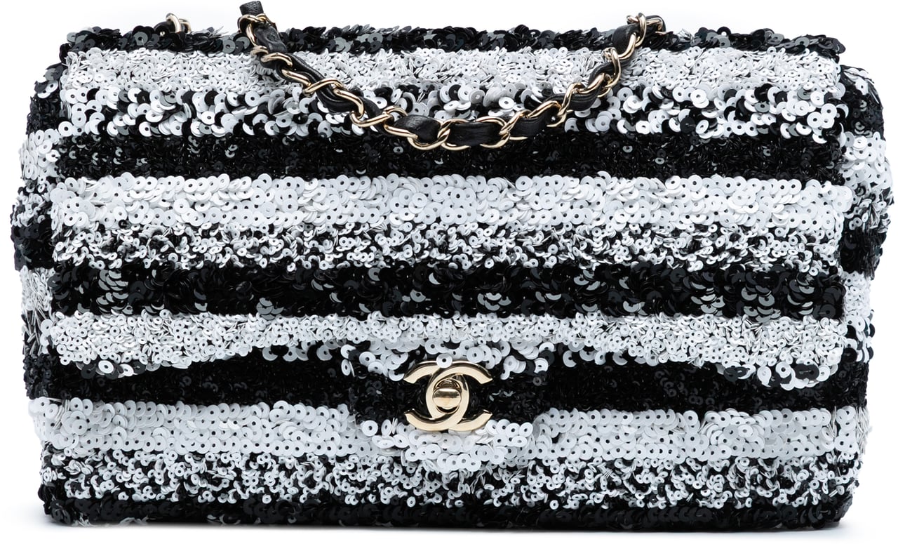 Chanel Medium Sequined Calfskin Single Flap Wit