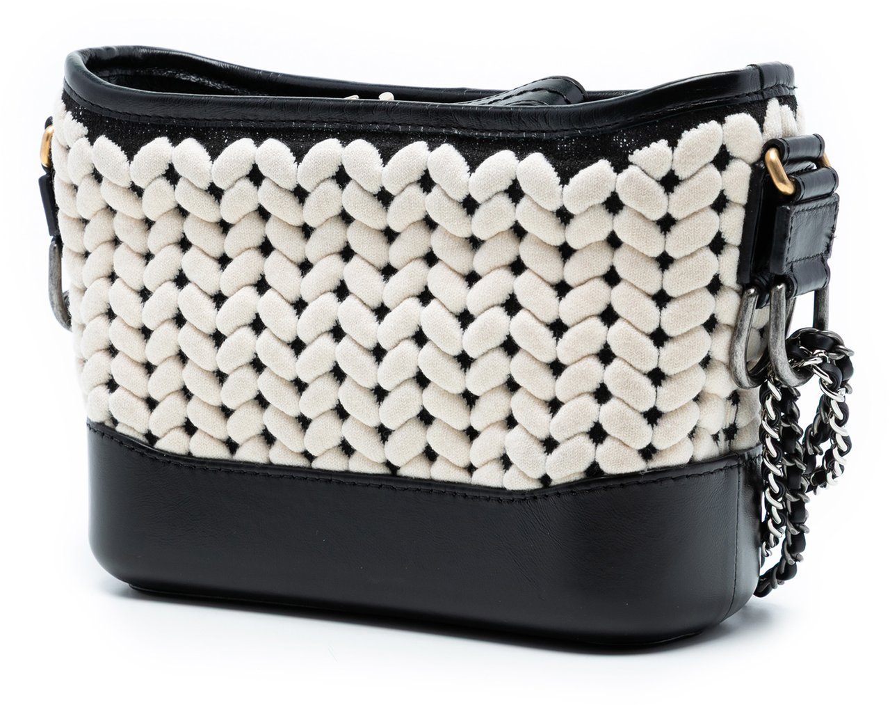 Chanel Small Knit and Calfskin Gabrielle Hobo Zwart