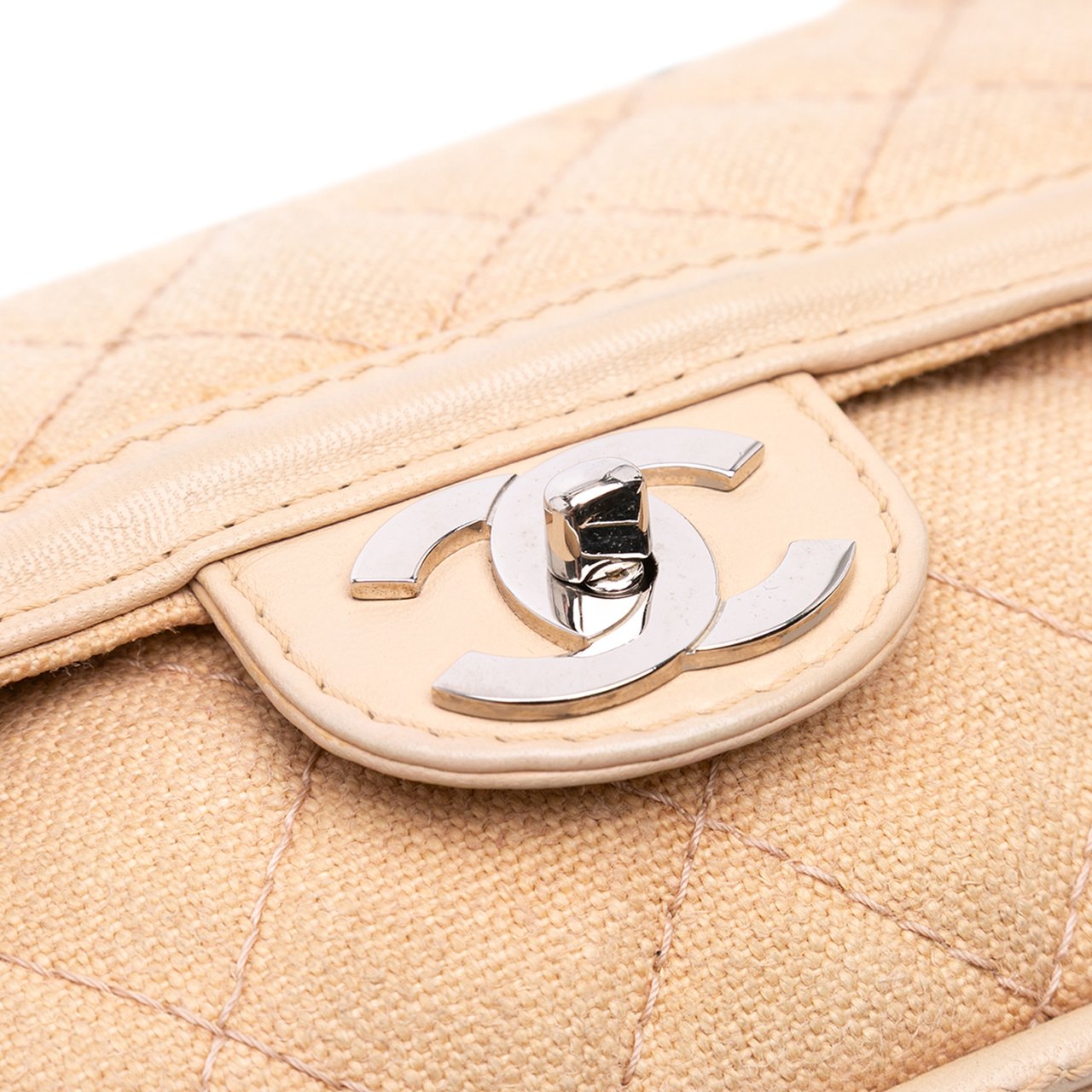 Chanel Medium Classic Lambskin Trimmed Canvas Line Double Flap Bruin