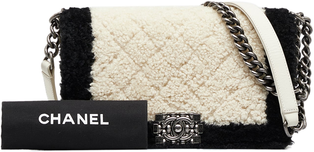 Chanel Old Medium Bicolor Shearling Boy Flap Wit