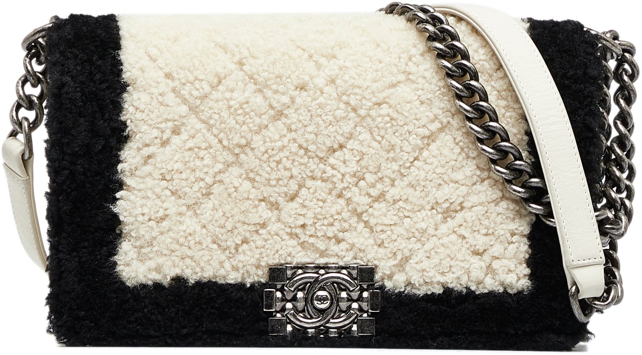 Chanel Old Medium Bicolor Shearling Boy Flap Wit