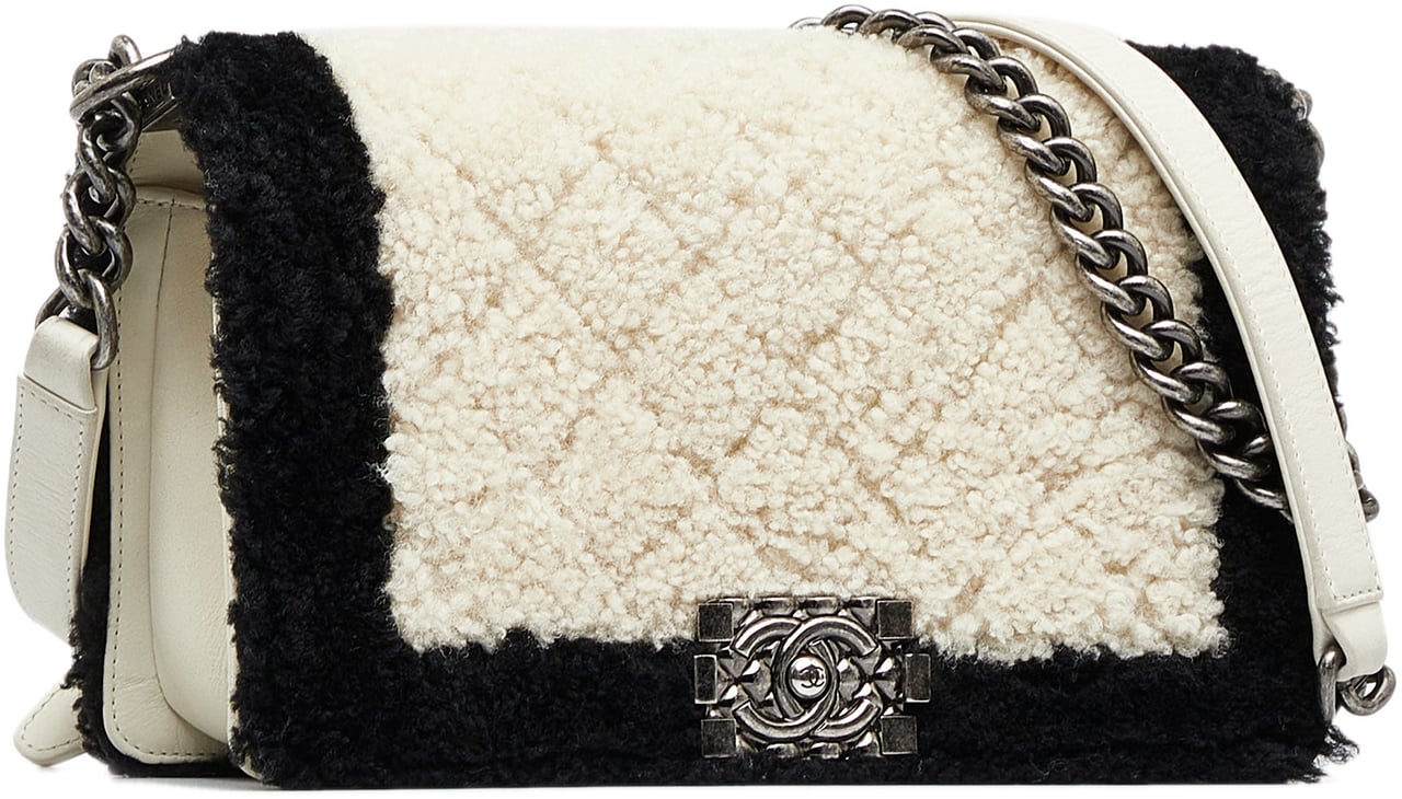 Chanel Old Medium Bicolor Shearling Boy Flap Wit