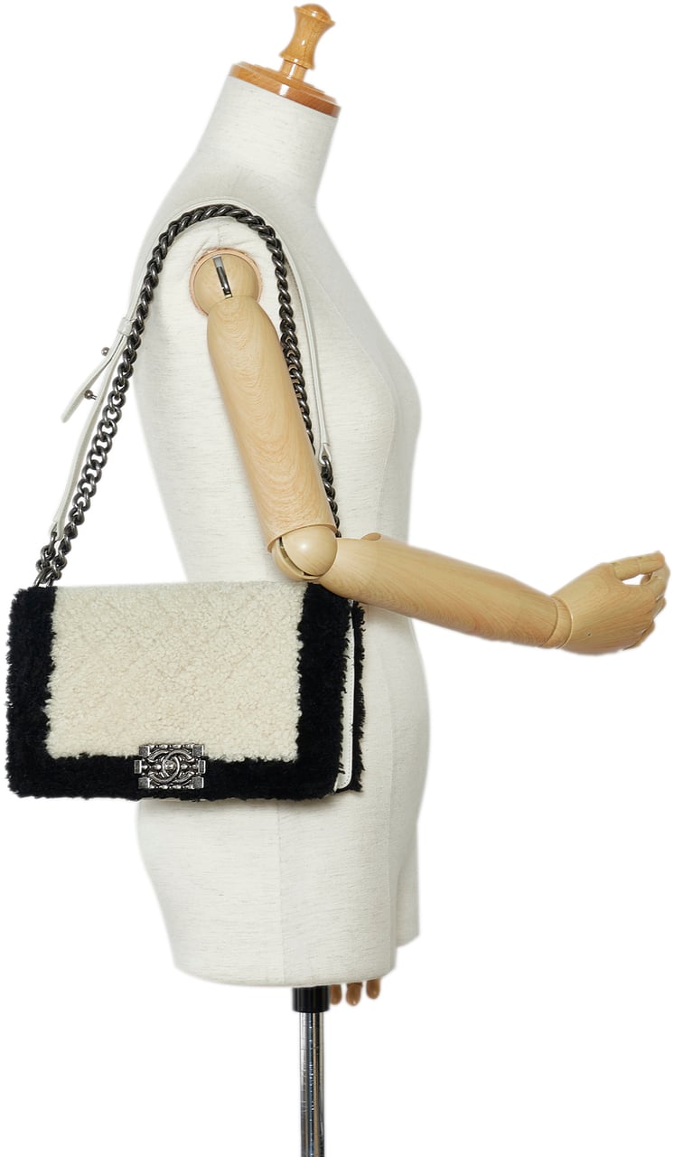 Chanel Old Medium Bicolor Shearling Boy Flap Wit
