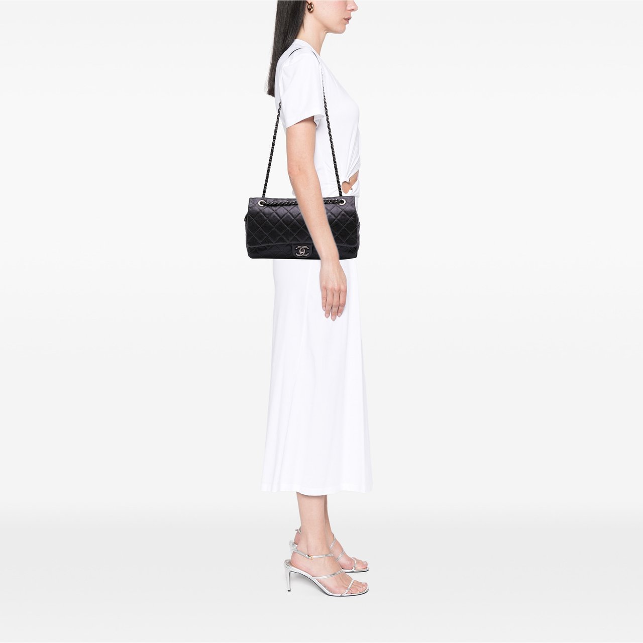 Chanel Jumbo Quilted Iridescent Caviar Easy Flap Grijs