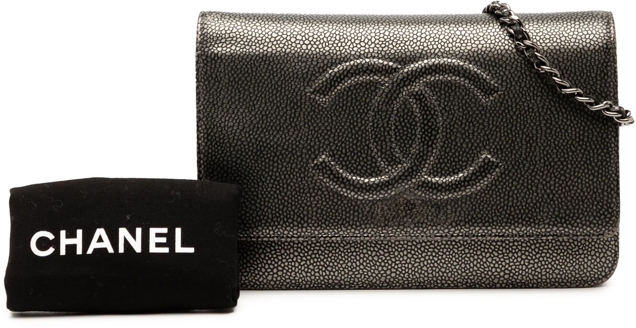 Chanel CC Metallic Caviar Wallet on Chain Zwart