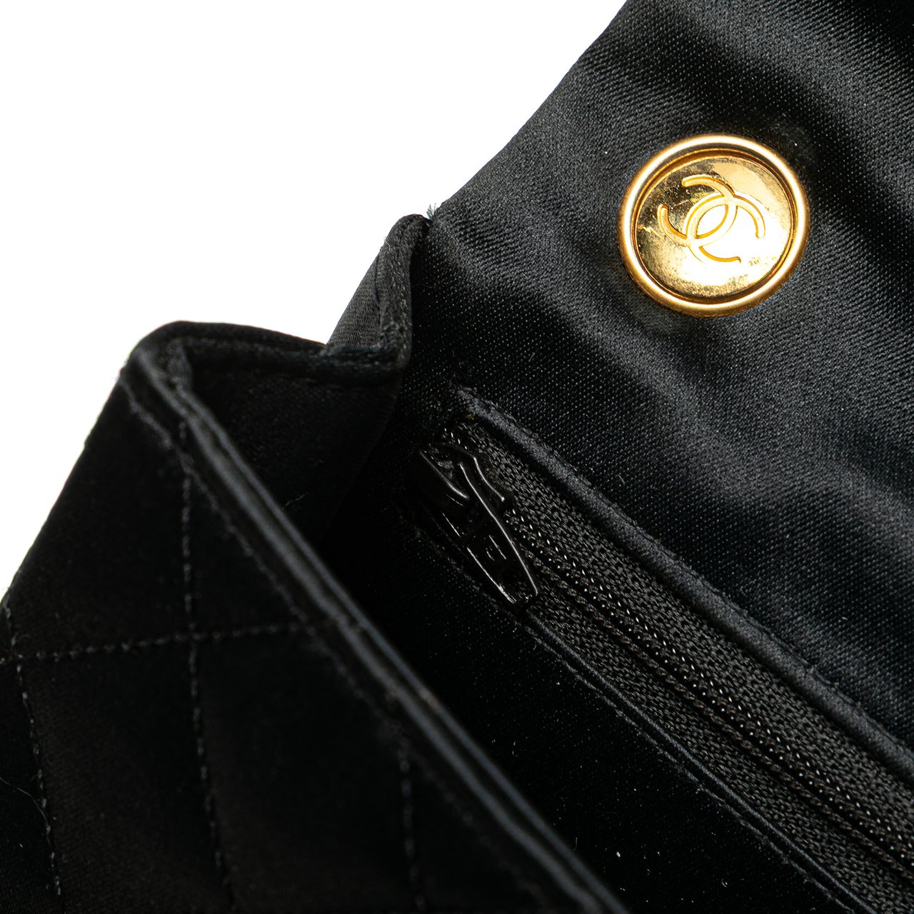 Chanel Mini Square Quilted Satin Single Flap Zwart