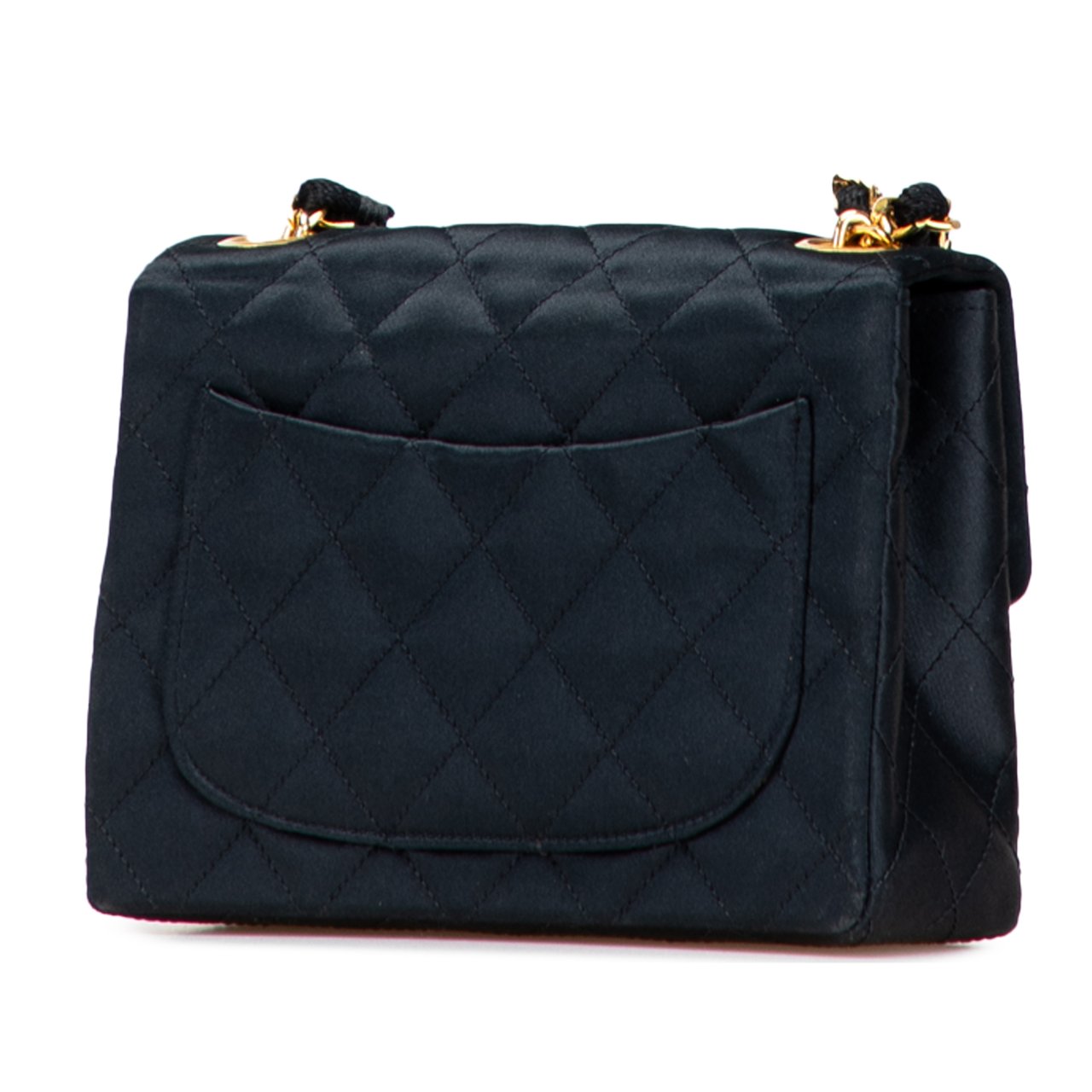 Chanel Mini Square Quilted Satin Single Flap Zwart