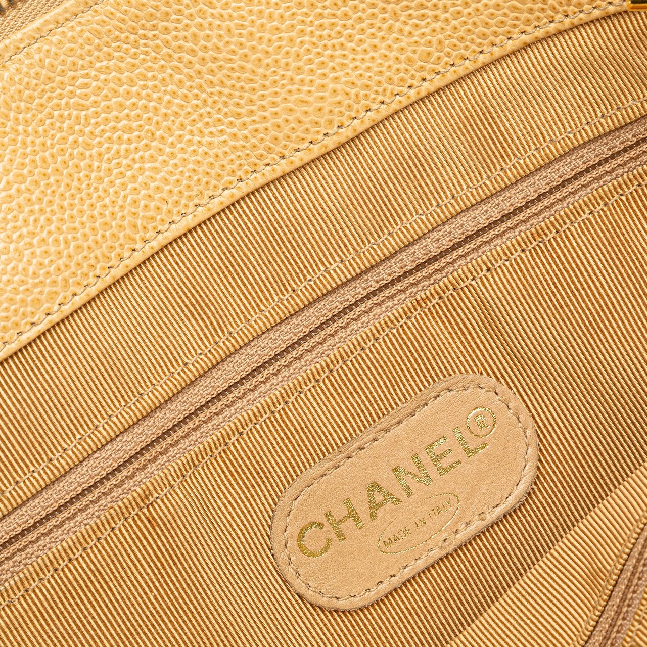 Chanel Caviar Logo Chain Shoulder Bag Geel