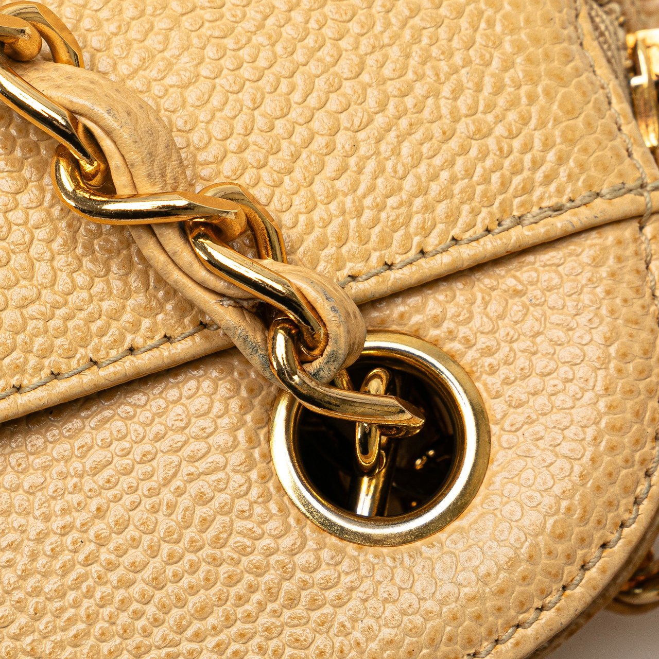 Chanel Caviar Logo Chain Shoulder Bag Geel