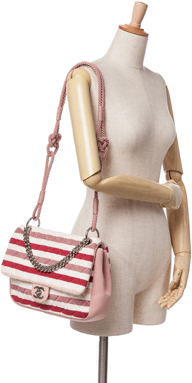 Chanel Jumbo Stripe Jersey Felt and Rope Flap Roze