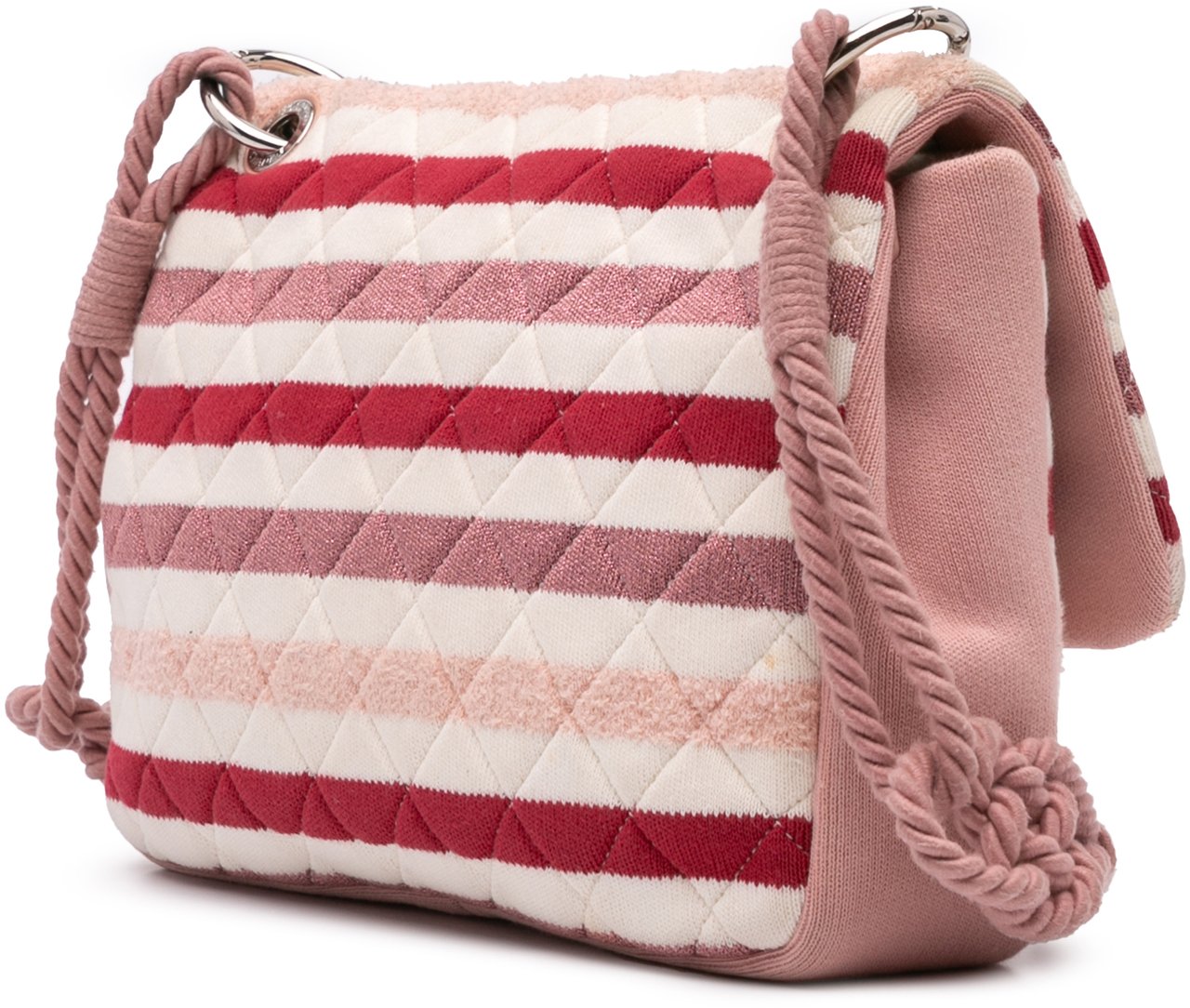Chanel Jumbo Stripe Jersey Felt and Rope Flap Roze