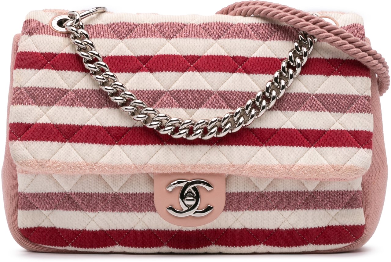 Chanel Jumbo Stripe Jersey Felt and Rope Flap Roze
