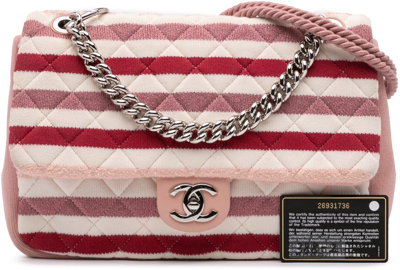 Chanel Jumbo Stripe Jersey Felt and Rope Flap Roze