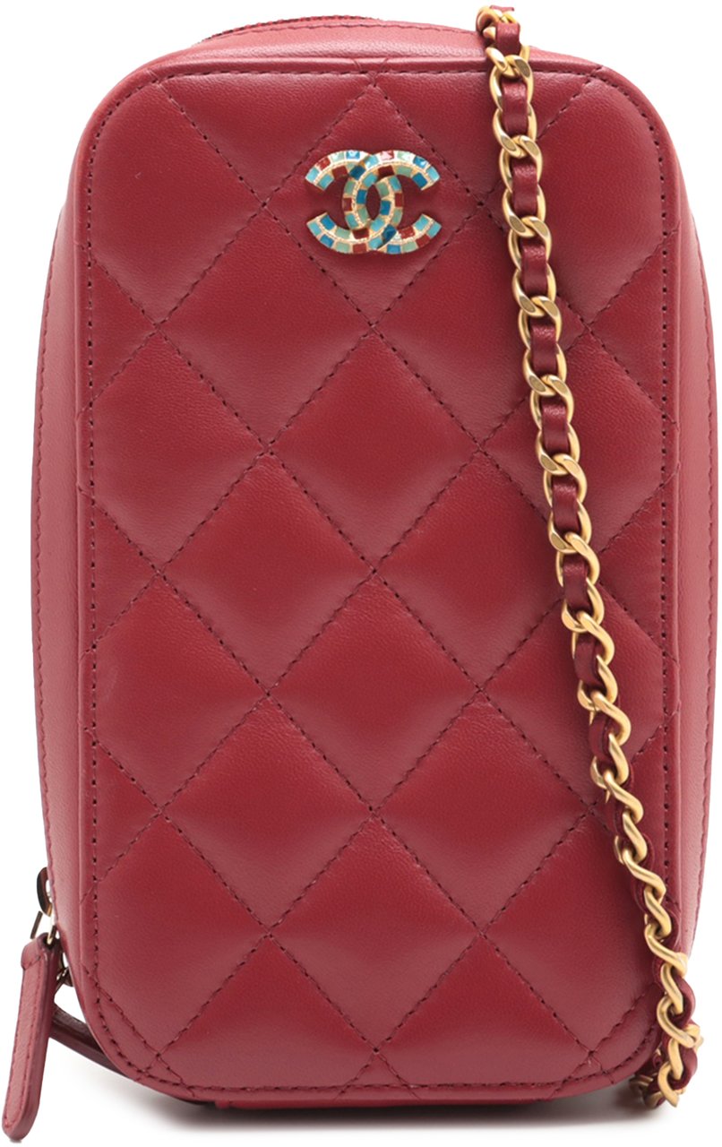 Chanel CC Quilted Lambskin Zip Phone Case Rood