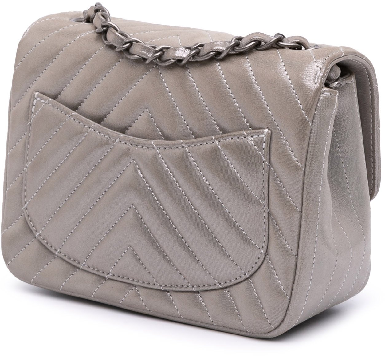 Chanel Mini Square Classic Chevron Iridescent Calfskin Single Flap Bruin
